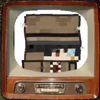 a pixelated image of a person 's head is displayed on a television screen