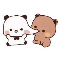 a cartoon of a panda and a brown bear kissing each other