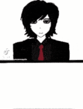 a drawing of a man in a suit and tie and a drawing of a girl in a dress .