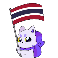 a cartoon cat is holding a flag with the letter b on it