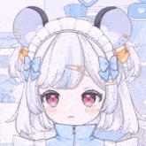 a drawing of a girl with white hair and pink eyes