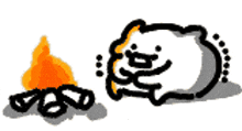 a drawing of a dog laying next to a campfire .