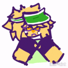 a drawing of a person wearing a green hat and sunglasses