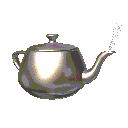 a silver teapot with steam coming out of it .