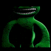 a cartoon character wearing a face mask is standing next to a green stuffed animal
