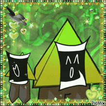a drawing of a pyramid with a bird and hearts with the words love u on it