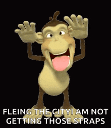 a cartoon monkey is making a funny face and sticking its tongue out on a black background .