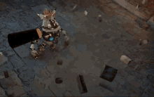a brick wall with a bunch of objects flying around