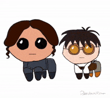 a drawing of a boy and a girl with a rainbow coming out of their eyes