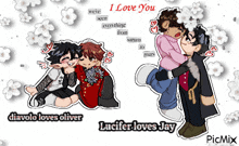 a couple of cartoon characters with the words " i love you " on the top