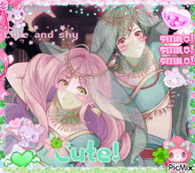 a picture of a girl and a boy with the words cute and shy above them