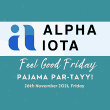 an advertisement for alpha iota pajama par-tayy