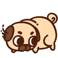 a cartoon drawing of a pug dog laying down on its back