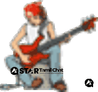 a blurry picture of a man playing a guitar with a star tamil chat logo