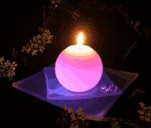 candle light pink flame on beautiful candle