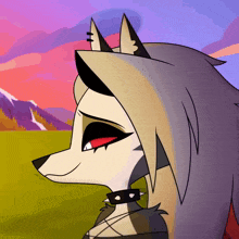 a cartoon drawing of a wolf with spikes on her neck