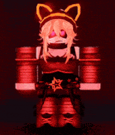 a cartoon character is wearing a red and gold outfit
