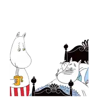 a couple of cartoon characters standing next to a bed with the word gecmis olsun written on the bottom