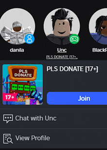 a screenshot of a website that says pls donate [ 17+ ]