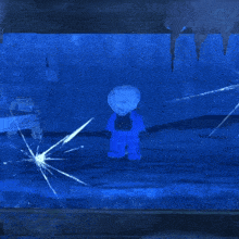 a cartoon character stands in front of a broken window