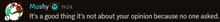 a screenshot of a message from mushy 12:24