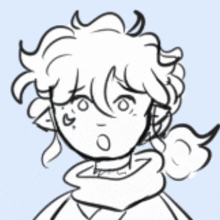 a black and white drawing of a person with curly hair and a ponytail .