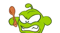 an angry green cartoon character is holding a spoon in his hand