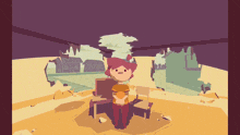 a cartoon of a girl sitting in a chair with a hole in the ceiling