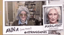 anna and margaret are standing next to each other in a room in a picture frame .