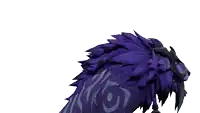 a purple feathered animal with a white eye on its back