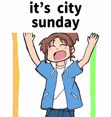 a cartoon of a girl with her arms in the air .