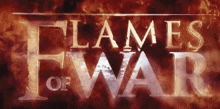 a logo for flames of war is displayed on a red background