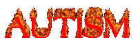the word autism is written in red with flames coming out of it