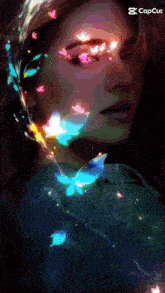 a painting of a woman with butterflies coming out of her face and the caption capcut