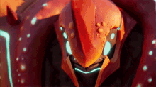 a close up of a robot 's face with blue lights