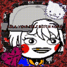 a picture of a girl with a hello kitty on her hat
