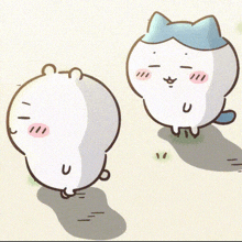 two cartoon characters are standing next to each other and one has a blue bow on his head