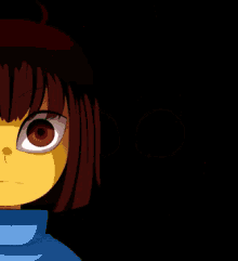 a close up of a cartoon character with brown hair and a green sweater