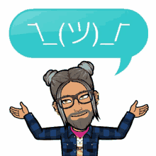 a cartoon of a man with his arms outstretched and a speech bubble that says " i ( ) "