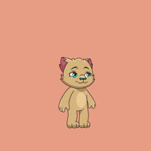a cartoon drawing of a cat with its arms outstretched on a pink background
