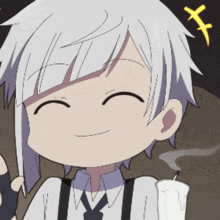 a cartoon character is smiling while holding a lit candle