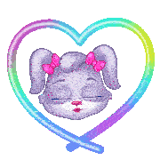 a cartoon bunny with pink bows on its ears is surrounded by hearts