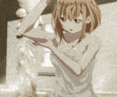 a naked anime girl is wrapped in a towel
