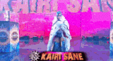 a woman in a fur coat is standing on a stage in front of a pink wall .