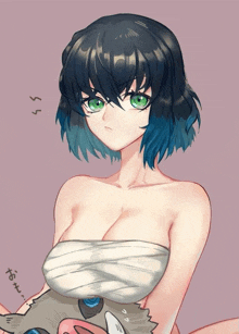 a drawing of a girl with a bandaged chest