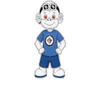 a cartoon character wearing sunglasses and a blue shirt with a maple leaf