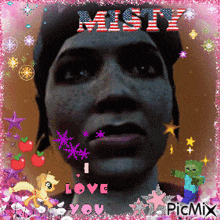 a picture of a woman with the name misty written on it