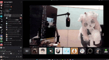 a screen shot of a video call with a cat in the background