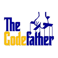 a logo for the godfather with a hand holding a cross