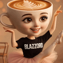 a cartoon girl wearing a black shirt that says blazzard